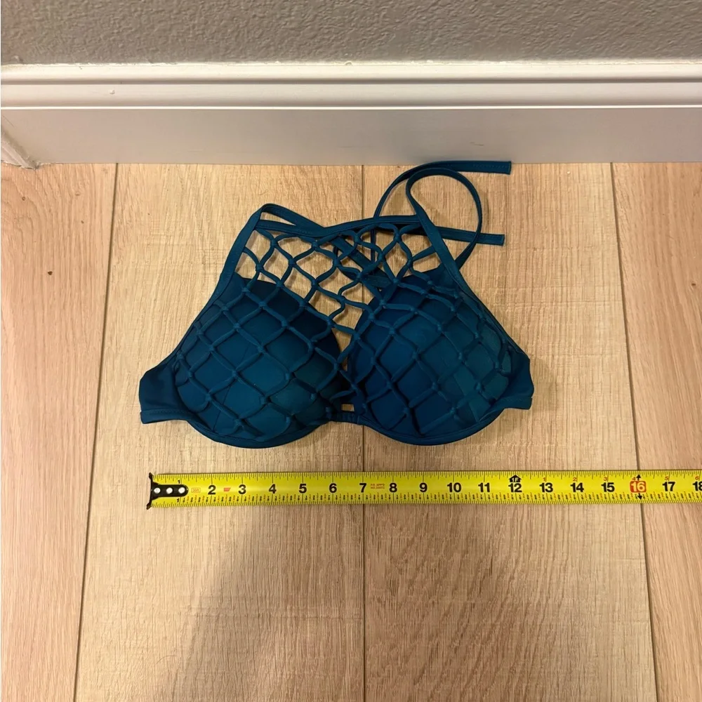 🌴💜💎Teal Shade & Shore Underwire Bikini Top 36C | Macramé Net Swim Halter Top